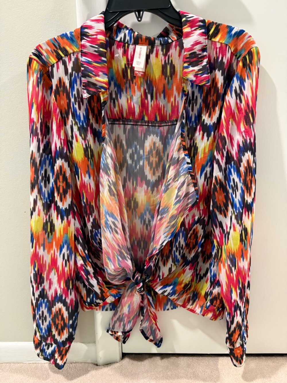 No Boundaries Multicolor Tie-Front Blouse